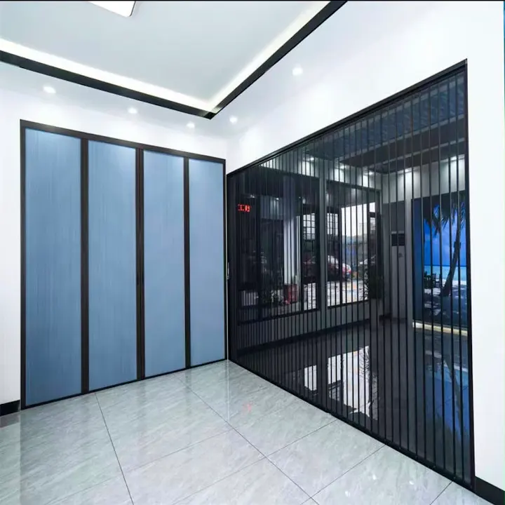 Grey blockout system across a wide interior opening